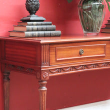 Load image into Gallery viewer, Vintage mahogany console Hall table with inverted curved front and brass handles. B12709