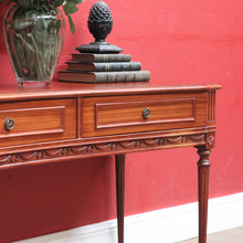 Load image into Gallery viewer, Vintage mahogany console Hall table with inverted curved front and brass handles. B12709