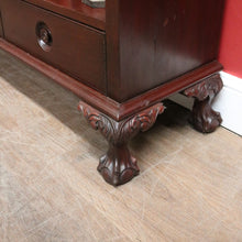 Load image into Gallery viewer, x SOLD Vintage Australian Cedar Bookcase – Four Shelves, Three Drawers, Carved Detail. B12614