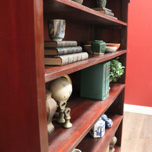 Load image into Gallery viewer, x SOLD Vintage Australian Cedar Bookcase – Four Shelves, Three Drawers, Carved Detail. B12614