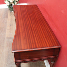 Load image into Gallery viewer, Vintage mahogany console Hall table with inverted curved front and brass handles. B12709