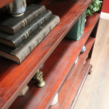 Load image into Gallery viewer, x SOLD Vintage Australian Cedar Bookcase – Four Shelves, Three Drawers, Carved Detail. B12614