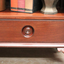 Load image into Gallery viewer, x SOLD Vintage Australian Cedar Bookcase – Four Shelves, Three Drawers, Carved Detail. B12614