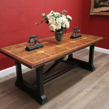 Load image into Gallery viewer, x SOLD Cross Stretcher Base Dining Table or Kitchen Table with Stone Inlay Pattern Top. B12182