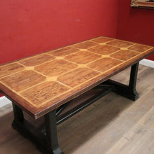 Load image into Gallery viewer, x SOLD Cross Stretcher Base Dining Table or Kitchen Table with Stone Inlay Pattern Top. B12182