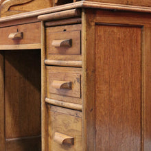 Load image into Gallery viewer, Antique English oak single pedestal roll top desk with key and fitted interior. B13022