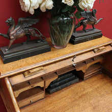 Load image into Gallery viewer, Antique English oak single pedestal roll top desk with key and fitted interior. B13022