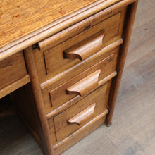 Load image into Gallery viewer, Antique English oak single pedestal roll top desk with key and fitted interior. B13022
