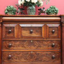Load image into Gallery viewer, English mahogany chest of drawers with hidden compartments and original handles. B12669