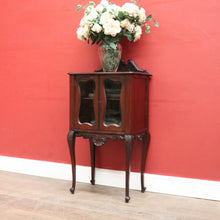 Load image into Gallery viewer, Antique English Mahogany Hall Cabinet – Glass Doors, Carved Detail, with Key. B12595