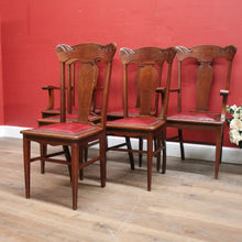 Load image into Gallery viewer, x SOLD Antique English Oak and Leather Kitchen or Dining Chairs, Carved Backs. B12206