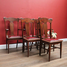 Load image into Gallery viewer, x SOLD Antique English Oak and Leather Kitchen or Dining Chairs, Carved Backs. B12206