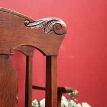 Load image into Gallery viewer, x SOLD Antique English Oak and Leather Kitchen or Dining Chairs, Carved Backs. B12206
