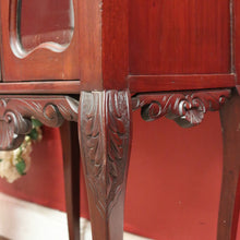 Load image into Gallery viewer, Antique English Mahogany Hall Cabinet – Glass Doors, Carved Detail, with Key. B12595