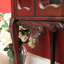 Load image into Gallery viewer, Antique English Mahogany Hall Cabinet – Glass Doors, Carved Detail, with Key. B12595