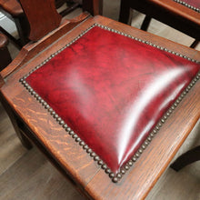 Load image into Gallery viewer, x SOLD Antique English Oak and Leather Kitchen or Dining Chairs, Carved Backs. B12206