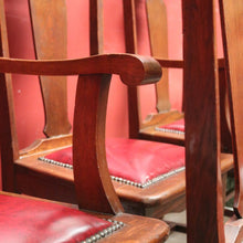 Load image into Gallery viewer, x SOLD Antique English Oak and Leather Kitchen or Dining Chairs, Carved Backs. B12206