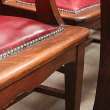 Load image into Gallery viewer, x SOLD Antique English Oak and Leather Kitchen or Dining Chairs, Carved Backs. B12206