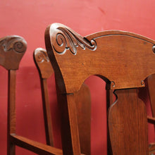 Load image into Gallery viewer, x SOLD Antique English Oak and Leather Kitchen or Dining Chairs, Carved Backs. B12206