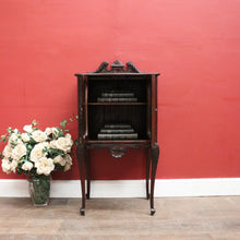 Load image into Gallery viewer, Antique English Mahogany Hall Cabinet – Glass Doors, Carved Detail, with Key. B12595