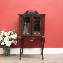 Load image into Gallery viewer, Antique English Mahogany Hall Cabinet – Glass Doors, Carved Detail, with Key. B12595
