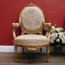 Load image into Gallery viewer, Pair of French Gilt Wood Armchairs with Medallion Backs and Tapestry Seats. B12623