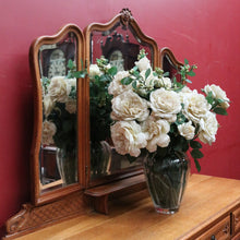 Load image into Gallery viewer, Vintage French tri mirror dressing table with bevelled mirrors and five drawers. B12801