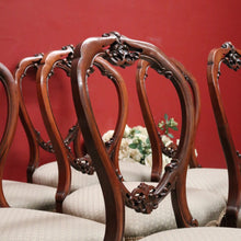 Load image into Gallery viewer, x SOLD Set of Eight Antique English Mahogany and Fabric Dining or Kitchen Chairs. B12207