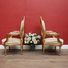 Load image into Gallery viewer, Pair of French Gilt Wood Armchairs with Medallion Backs and Tapestry Seats. B12623