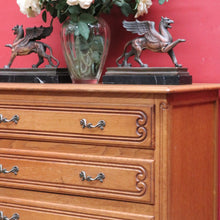Load image into Gallery viewer, Vintage French oak chest of drawers with carved detail and cabriole legs. B12769
