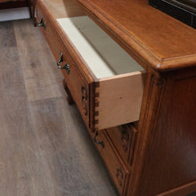 Load image into Gallery viewer, Vintage French oak chest of drawers with carved detail and cabriole legs. B12769