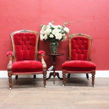 Load image into Gallery viewer, Antique English Grandfather and Grandmother Armchairs in Mahogany. B13031