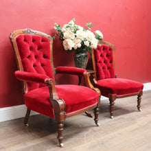 Load image into Gallery viewer, Antique English Grandfather and Grandmother Armchairs in Mahogany. B13031