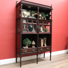 Load image into Gallery viewer, Antique Mahogany Display Cabinet with Fretwork, Drawers, and Glazed Doors. B12621