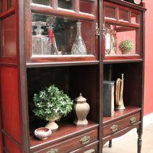 Load image into Gallery viewer, Antique Mahogany Display Cabinet with Fretwork, Drawers, and Glazed Doors. B12621