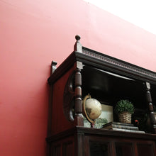 Load image into Gallery viewer, Antique Mahogany Display Cabinet with Fretwork, Drawers, and Glazed Doors. B12621