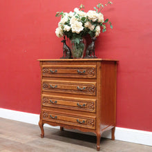 Load image into Gallery viewer, Vintage French lingerie chest with four drawers and cast handles. B12785