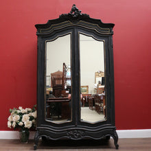 Load image into Gallery viewer, X SOLD Vintage Black and White Hand-painted French Two Door Linen Press or Armoire or Wardrobe. B12215