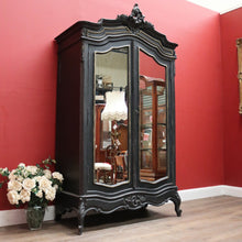 Load image into Gallery viewer, X SOLD Vintage Black and White Hand-painted French Two Door Linen Press or Armoire or Wardrobe. B12215