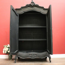 Load image into Gallery viewer, X SOLD Vintage Black and White Hand-painted French Two Door Linen Press or Armoire or Wardrobe. B12215