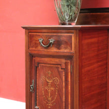 Load image into Gallery viewer, x SOLD Antique English Mahogany Cabinet with Inlaid Floral Detail and Backboard. B12629