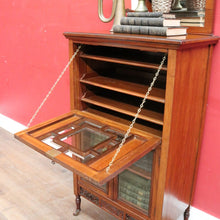 Load image into Gallery viewer, Antique English mahogany Canterbury music cabinet with pull out drawers. B13028