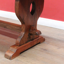 Load image into Gallery viewer, Antique French oak refectory table with slab top and stretcher base. B13029