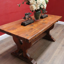 Load image into Gallery viewer, Antique French oak refectory table with slab top and stretcher base. B13029