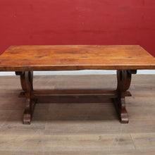 Load image into Gallery viewer, Antique French oak refectory table with slab top and stretcher base. B13029