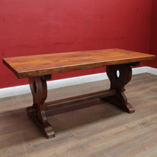 Load image into Gallery viewer, Antique French oak refectory table with slab top and stretcher base. B13029