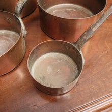 Load image into Gallery viewer, Set of Five Antique French Copper Saucepans with Cast Iron Handles. B12412