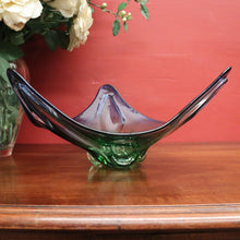 Load image into Gallery viewer, Mid-Century Val St Lambert Blue Green Triangular Art Glass Vase. B12633