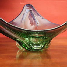 Load image into Gallery viewer, Mid-Century Val St Lambert Blue Green Triangular Art Glass Vase. B12633