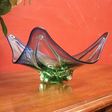 Load image into Gallery viewer, Mid-Century Val St Lambert Blue Green Triangular Art Glass Vase. B12633
